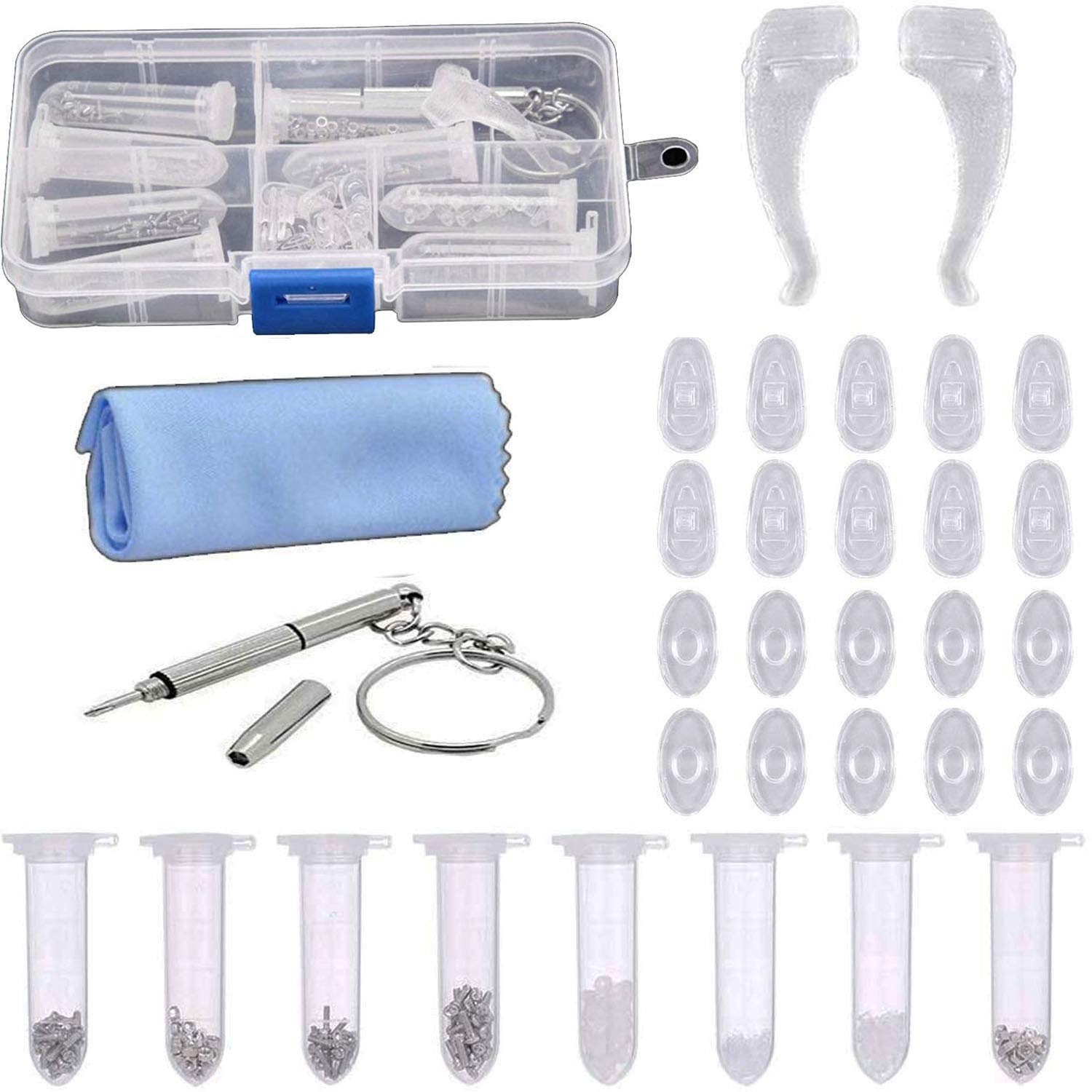 RUNCCI-YUN Eyeglasses Repair Kit with Silicone Nose Pads Micro Screwdriver Tweezer Assortment Screws for Eyeglasses, Sunglass, Spectacles, Watch, Jewelry Repairs