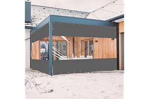 Ezcasch 20 Oz Outdoor Vinyl Curtain, Outdoor Clear Panel Curtain, Weather Resistant Outdoor Curtain for Pergola, Porch, Gazebos, with Rustproof Grommets (8'H x 10'W, Dark Gray)