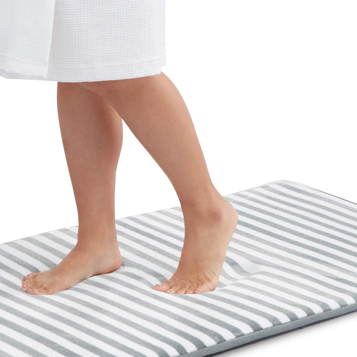 Genteele Memory Foam Bath Mat Non Slip Absorbent Super Cozy Velvet Bathroom Rug Carpet (17 inches X 24 inches, Grey Stripes)
