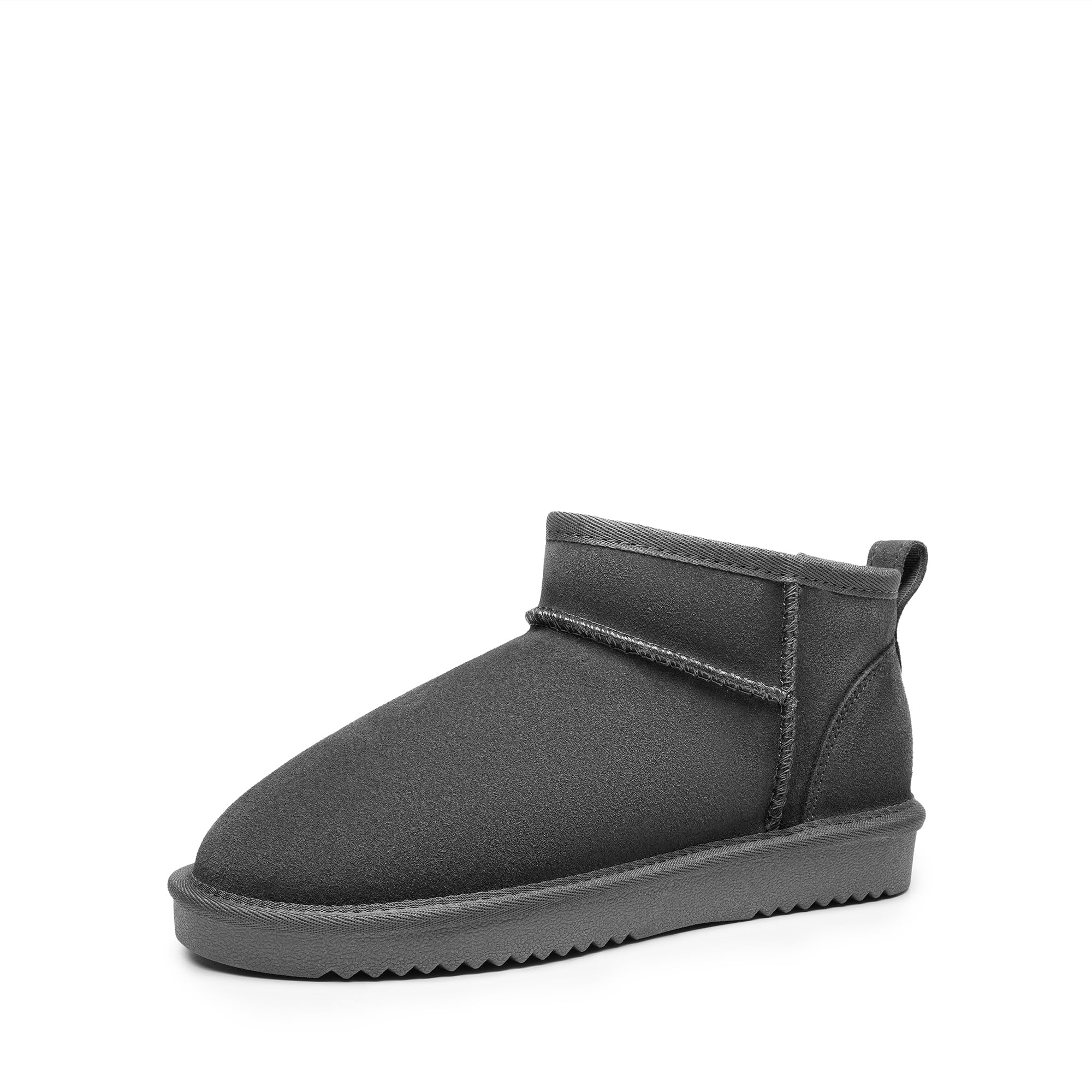 DREAM PAIRS Ankle Winter Mini Boots for Women Genuine Suede Faux Fur Lining Water Resistant Warm Snow Boots Slip On Memory Foam Comfort Booties FuzzyClassic,Size 6,Grey,SDSB2405W Image