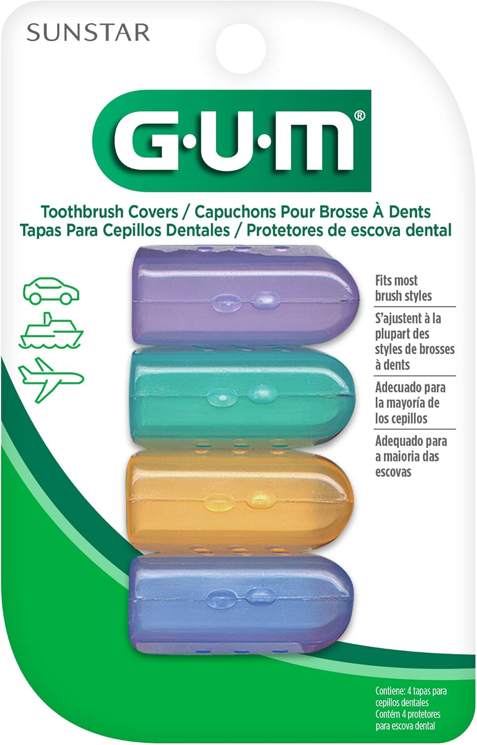 GUM Antibacterial Toothbrush Covers for Travel, Home, or Camping, 4
