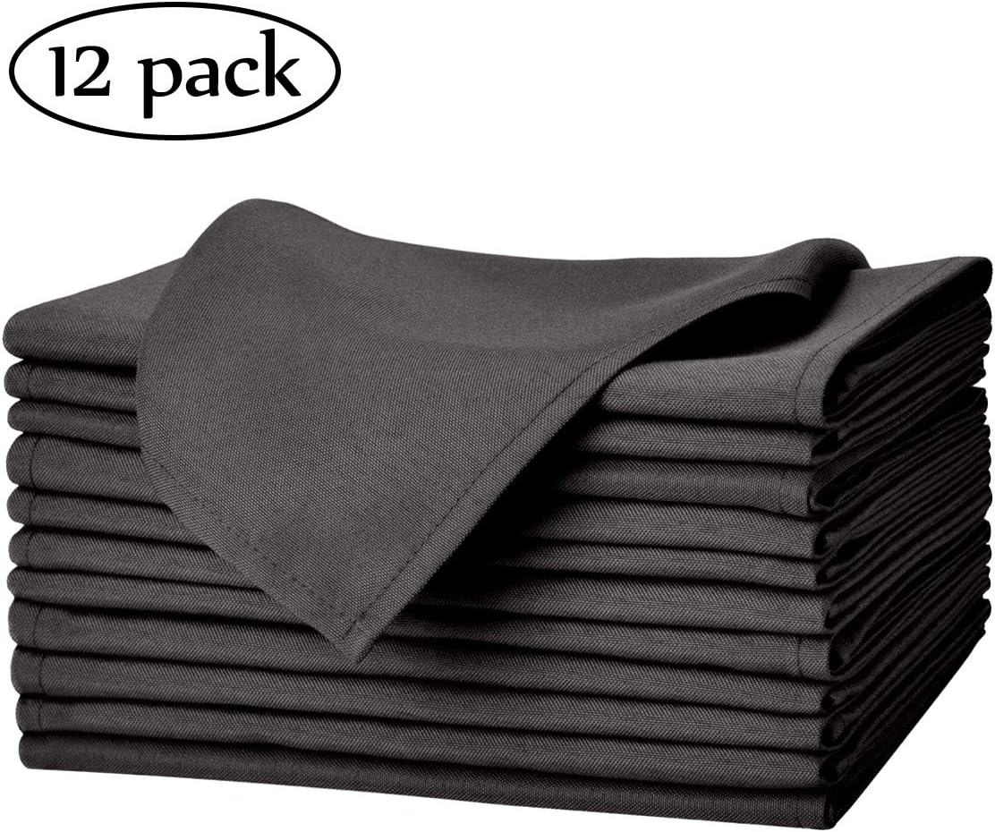 EVENTSDECO Cloth Napkins Black Basic Dinner Napkins 12 Pack 17 x 17 Inch Polyester Napkins for Dining Restaurant Hotel and Wedding: Home & Kitchen