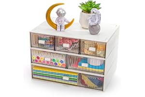 Hacaroa 3 Tier Mini Desk Organizer with 6 Drawers, Plastic Desktop Drawers Storage Box, Stackable Makeup Organizer Craft Stor