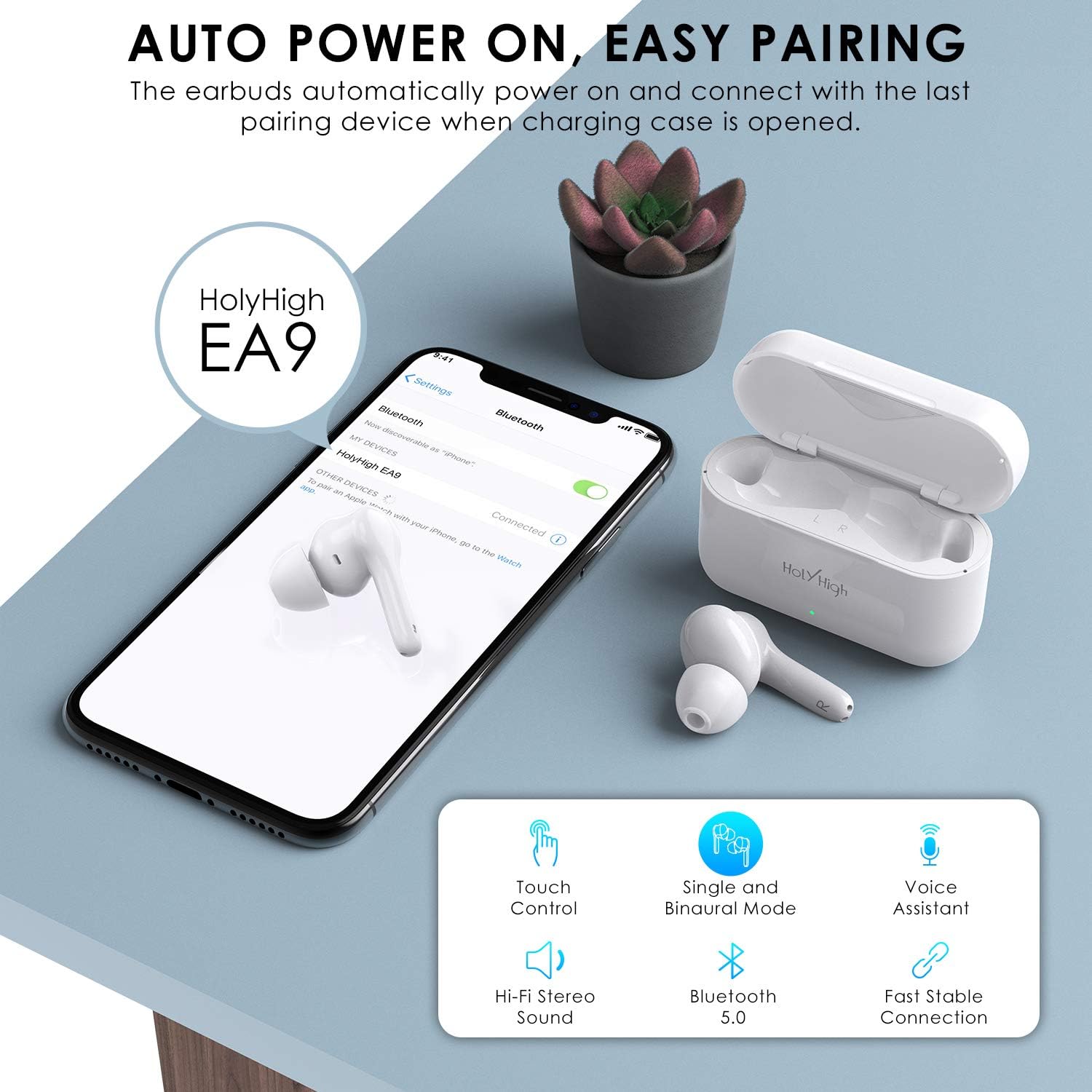 HolyHigh Wireless Headphones, Bluetooth 