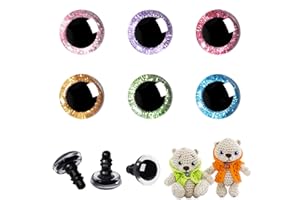 MUCUNNIA 120pcs 18mm 3D Glitter Plastic Safety Eyes for Amigurumi Trapezoid Craft Crochet Doll Eyes with Washers Stuffed Animal Eyes for DIY of Puppet, Bear Animal Halloween Decorations(6 Colors)