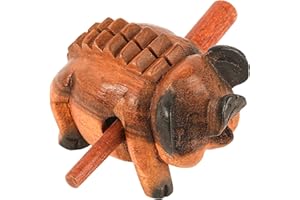4" Wooden Pig Guiro Rasp Instrument - Percussion Musical Tone Block Craft