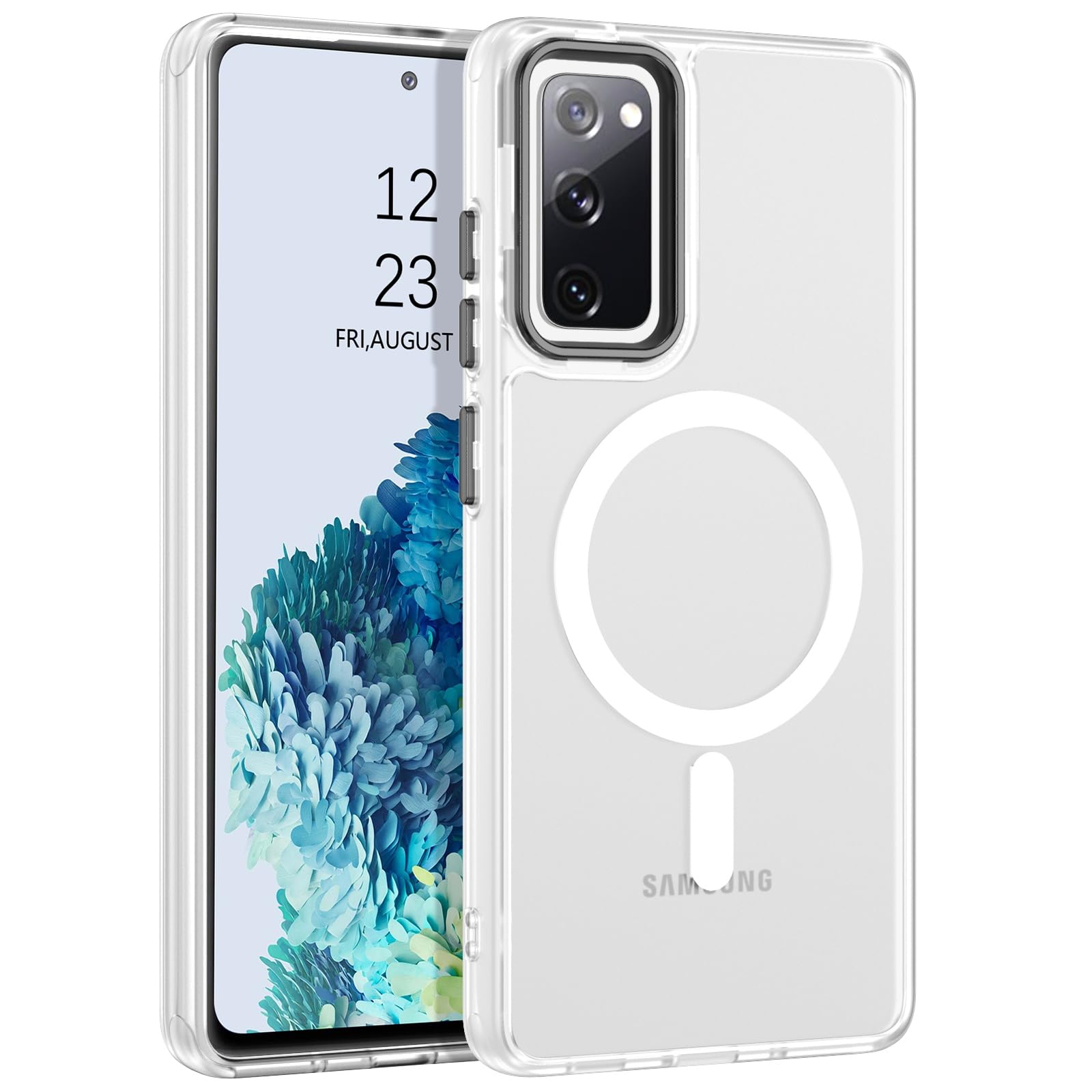 DUEDUE Design for Samsung Galaxy S20 FE Case Magnetic[Compatible with Magsafe], Translucent Matte Back Full Body Protective Cover Anti-Scratch Shockproof Phone Case for Samsung S20 FE 4G/5G, White