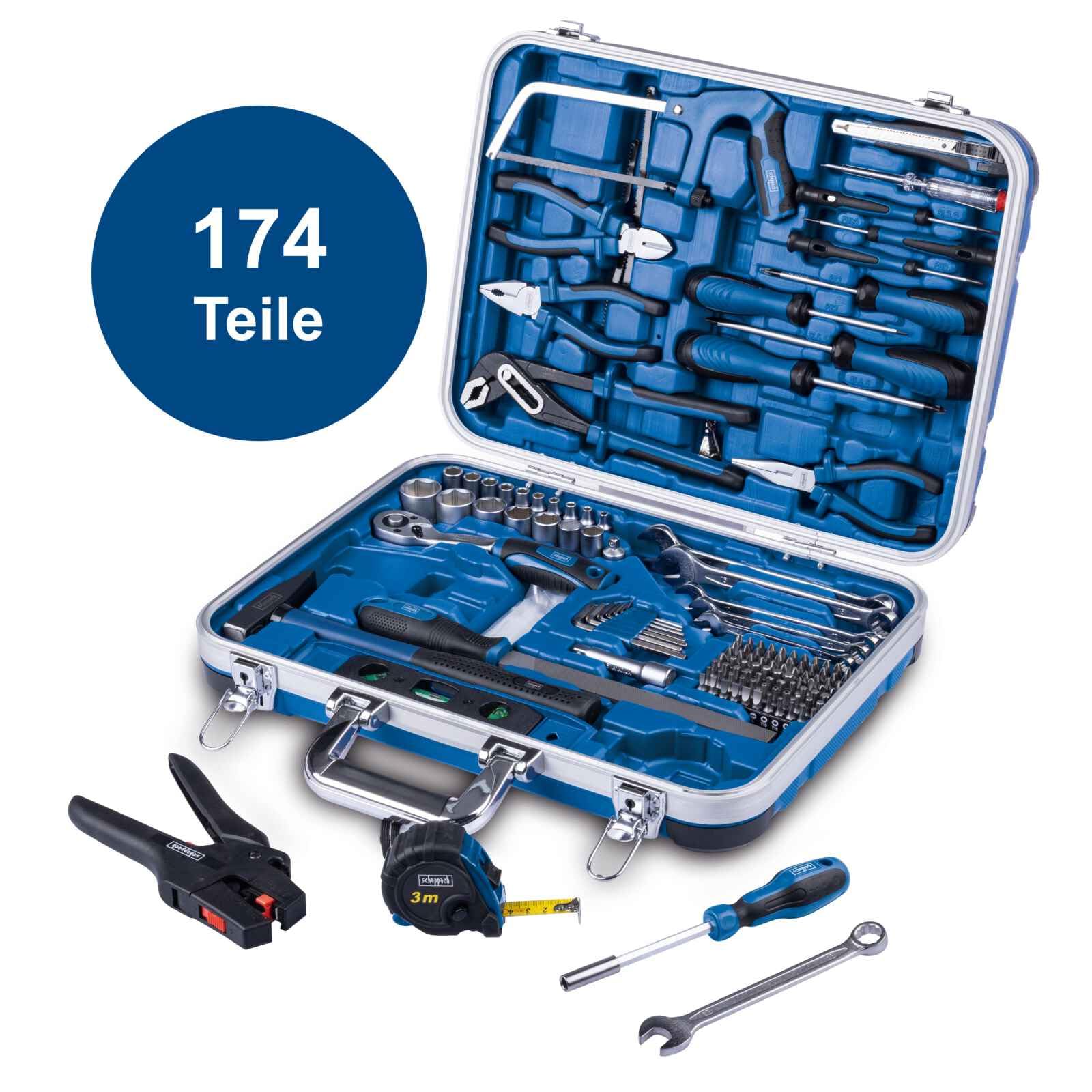 Scheppach TB173 Werkzeugkoffer gefüllt 173-tlg Werkzeug Set | Werkstattkoffer bestückt mit Abisolierzange, Schraubenschlüssel, Hammer, Schraubenzieher, Säge, Werkzeugkiste für Werkstatt und Haushalt 5