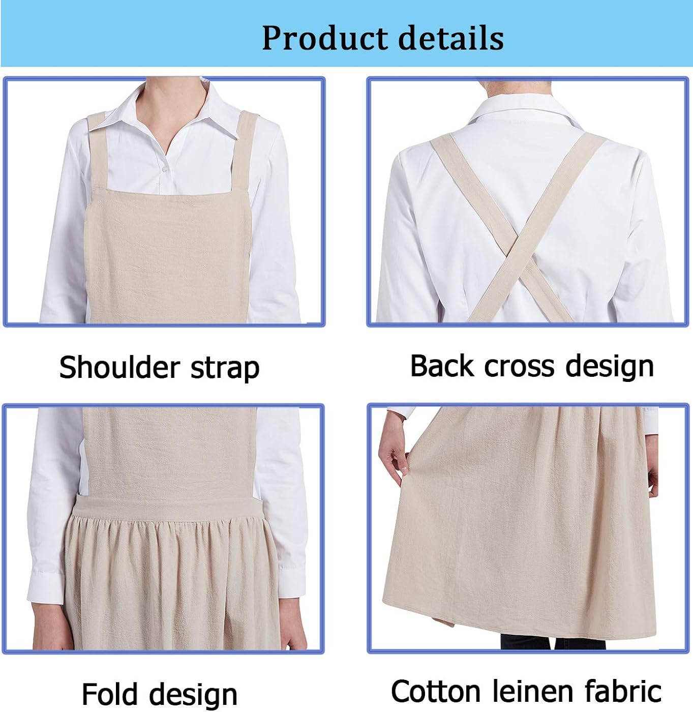 Nanxson Women Cotton Linen Bib Apron Cross Back Work Apron for Cooking, Baking, Crafting, Flower Arrangement CF3046: Clothing