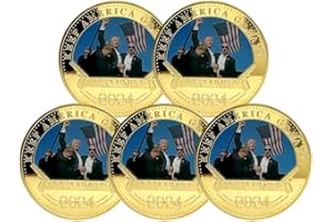 TEXISSIS 5 Pcs Donald Trump President Fight Challenge Coins 2024 - Gold Shooting Collection Coin with Colored Assassinated Image, 47th President Fight for America, Presidential Novelty Medal Coin