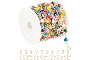 YOUBEIYEE 3 Meters Mixed Color Heart Chains Necklace DIY Gold Plated Chain for Jewelry Making Funny Enamel Bead Chain Decoration Chains Bulk