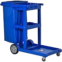 HOMCOM Commercial Janitorial Cart with 3 Tier Shelves Professional Cleaning Trolley with Rubbish Bag with Lid and Mop Mount f