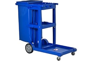 HOMCOM Commercial Janitorial Cart with 3 Tier Shelves Professional Cleaning Trolley with Rubbish Bag with Lid and Mop Mount f