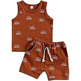 CIYCUIT 2Pcs Baby Boy Summer Clothes Infant Toddler Beach Outfits Sleeveless Tank Tops Shorts Set