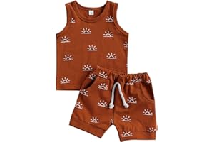 CIYCUIT 2Pcs Baby Boy Summer Clothes Infant Toddler Beach Outfits Sleeveless Tank Tops Shorts Set