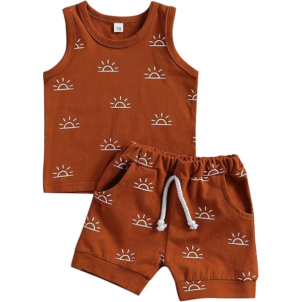 Shuttle Tree Toddler Baby Girl Boys Summer Outfits Solid Sleeveless Tank Tops And Checkerboard Shorts Clothes Set