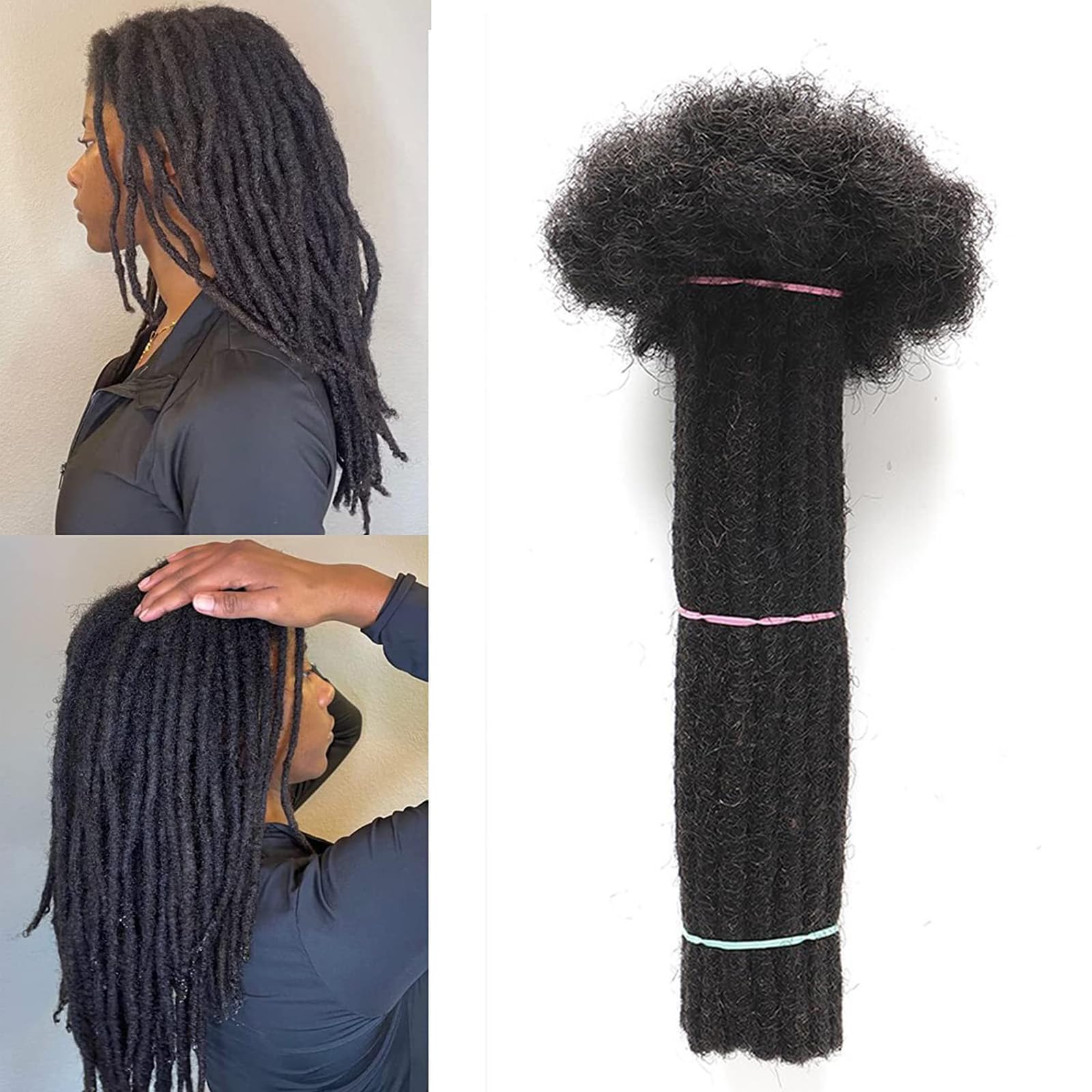 Alaleibaby 0.6cm Thickness 12 Inch 40Strands Real Human Hair Dreadlock Extensions for Man/Women Full Head Handmade Permanent loc Extensions Bundles Can Be Dyed Bleached Curled and Twisted — image 1