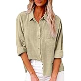 Button Down Shirts for Women Long Sleeve Lapel Gauze Tops Cotton Linen Shirt Collared Loose Casual Blouses