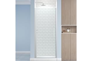 ENSO SENKA Frameless Pivot Shower Door 32.8-34" W X 72" H, 1/4" (6mm) Clear SGCC Tempered Glass, Hinged Pivot Swing Shower Door, Reversible Installation, Easy to Clean, Brushed Nickel