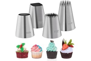 EBLLPA 4Pcs Large Piping Tips Set, Pastry and Cake Decorating Icing Nozzles Kit - Square Round Frosting Tubes for Baking