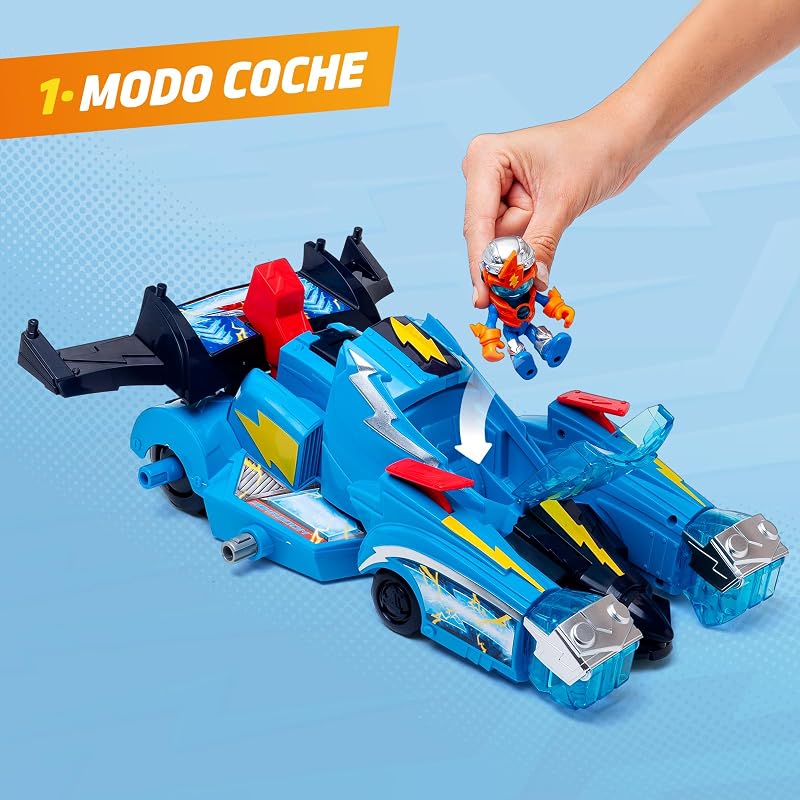SUPERTHINGS–Robot Fighter.Vehículo Transformable en Robot de Héroes de la Película.Contiene Playset,Figura de Acción de Kid Kazoom,Carta Exclusiva y 3 Proyectiles.con Funciones y Ataques Especiales