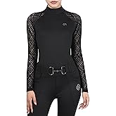 GemRebel Womens Lace Equestrian Show Shirt, Long Sleeve Breathable Horse Riding Top
