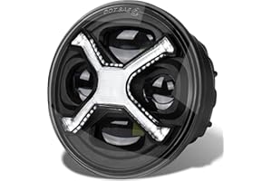 Drieaco 5-3/4 5.75 Inch LED Motorcycle Headlight with White X DRL Hi/Low Beam Round Headlamp for Harley Davidson Sportster Dyna Street Bob Low Rider Wide Glide Iron 883 1200 Softail Scout Accessories