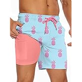 TENGINE Men's Swim Trunk with Compression Liner Quick Dry Board Shorts