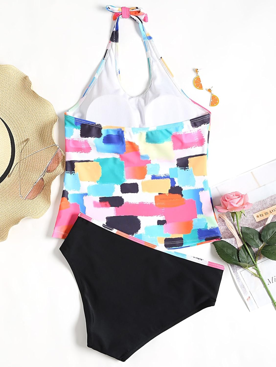 hannea halter colorful pattern tankini set