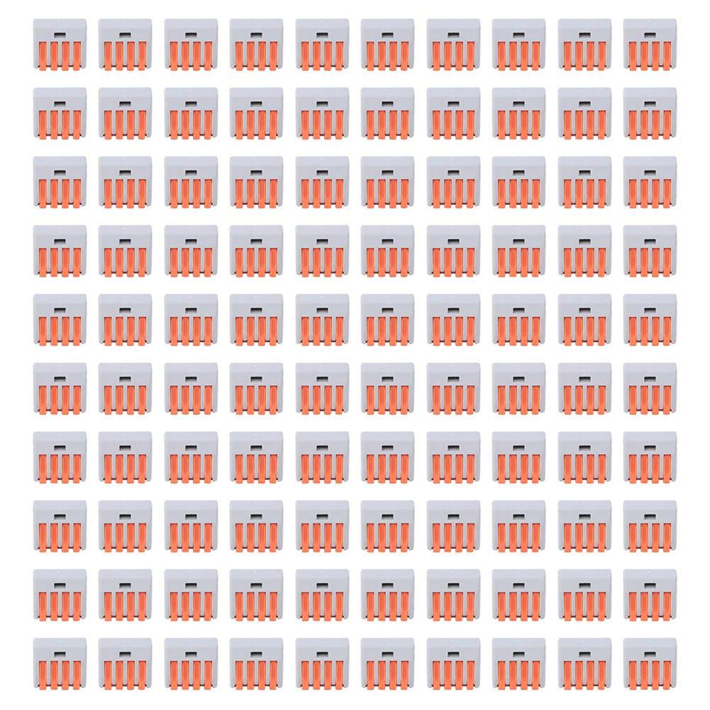Spring Lever Terminal Block, 4 Way Wire Connectors, Reusable Electrical Wire Cable Connector (PCT-214)