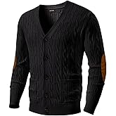 JMIERR Mens Cardigan Sweater Cable Knit Button-Down Sweaters V Neck Warm Winter Cardigans with Pockets