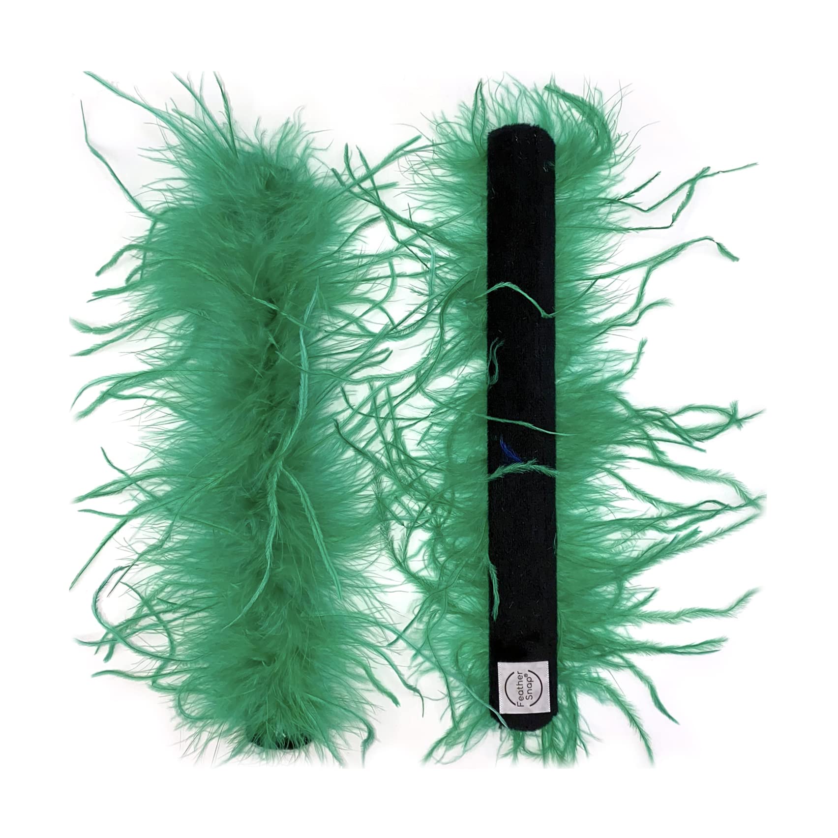 Feather Snap Pair of Original Bands Bracelets - Full Volume - Large & Fluffy Size Cuffs (Jade Green)