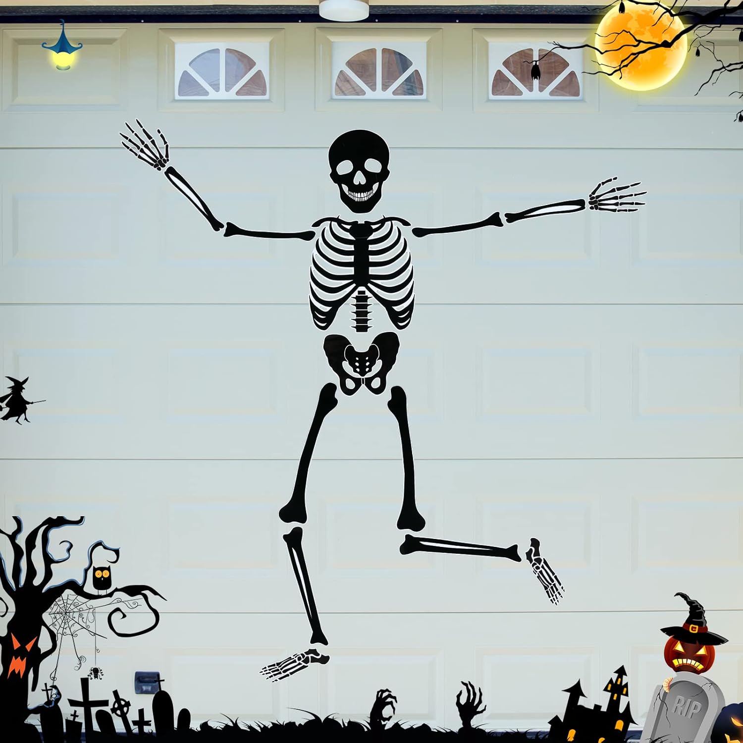 Garage Door Decorations - Konohan Skeleton Garage Door Magnets 57 Inches Skeleton Magnetic Sticker Decor Large DIY Garage Magnets Reusable Refrigerator Decal Waterproof Magnet Sticker for Halloween Garage Decor (Black)