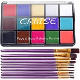 UCANBE Face Body Paint Oil Palette + 10 Pcs Brushes Set, Professional 15 Colors Face Painting Makeup Kit for Halloween Cospla