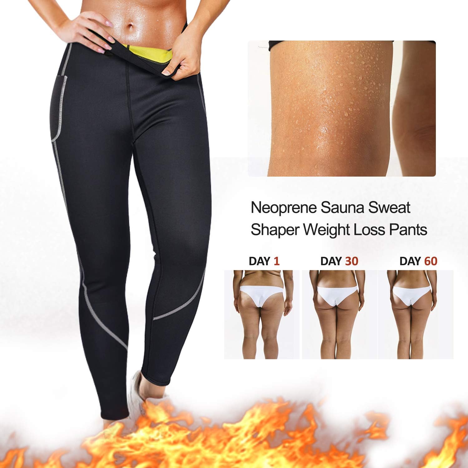 LANCS Women Sauna Sweat Leggings High Waist Slimming Pants Tummy Control Neoprene Compression Workout Tights with Pocket: Clothing