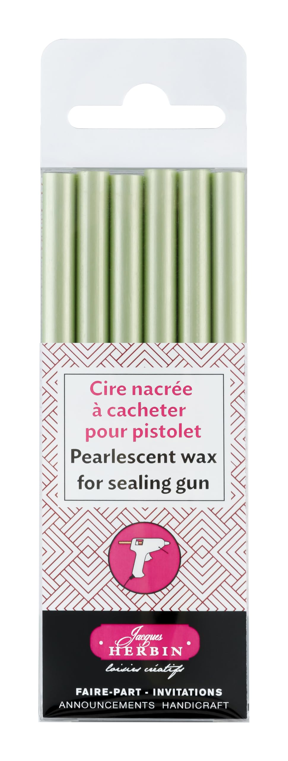 Jacques Herbin 35932T - Pack of 6 Special Sealing Wax Sticks - Made for Wax Guns - Pearly Green Colour - Manufactured in France - Creative Art Tool - Leisure