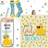 Remagr 3 Pcs Duck Gifts for Girls Women Rubber Duck Stuff Lover Include 60'' x 50'' Throw Blanket Glass Cup Socks Animal Lover Accessories for Valentine's Day Teacher Mom Daughter