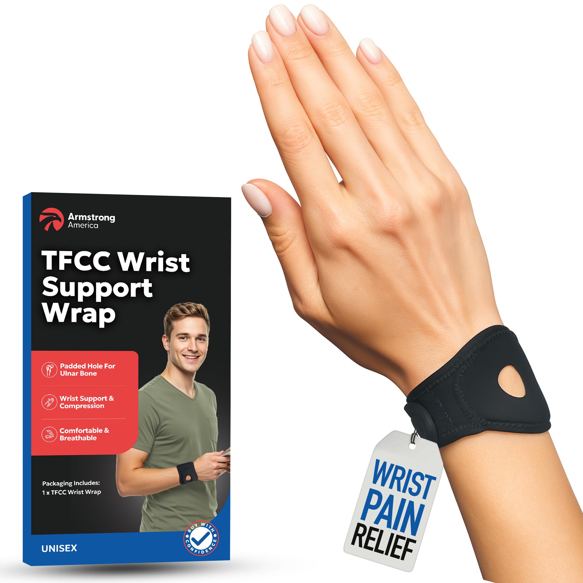 Wrist Wrap Compression Wrist Brace For TFCC Tears | Carpal Tunnel Pain & Tendonitis Relief | Padded Hole For Ulnar | Wrist Support For Working Out | Wrist Wraps for Men Women | Fits Both Wrists (S)
