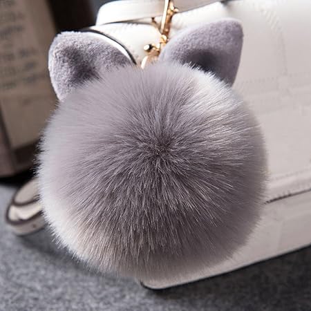 Bluelans® Schlüsselanhänger aus Kunstfell Kaninchen Fellbommel Bommel Geburtstagsgeschenk Taschenanhänger (Grau)