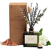 Craft & Kin Reed Diffuser with Dried Flowers | 5 oz Santal Woods Scented Reed Diffusers for Home, Bathroom | Scent Sticks | Elegant Fragrance Home Decor for Men & Women