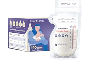 Breast Milk Storage Bags Freezer - RUVALINO® 6oz 140 Count Temp-Sensing Breastmilk Storage Bag for Breastfeeding with Pour Spout, Presterilized, No-Leak Bag for Fridge & Freezing, FSA or HSA Eligible