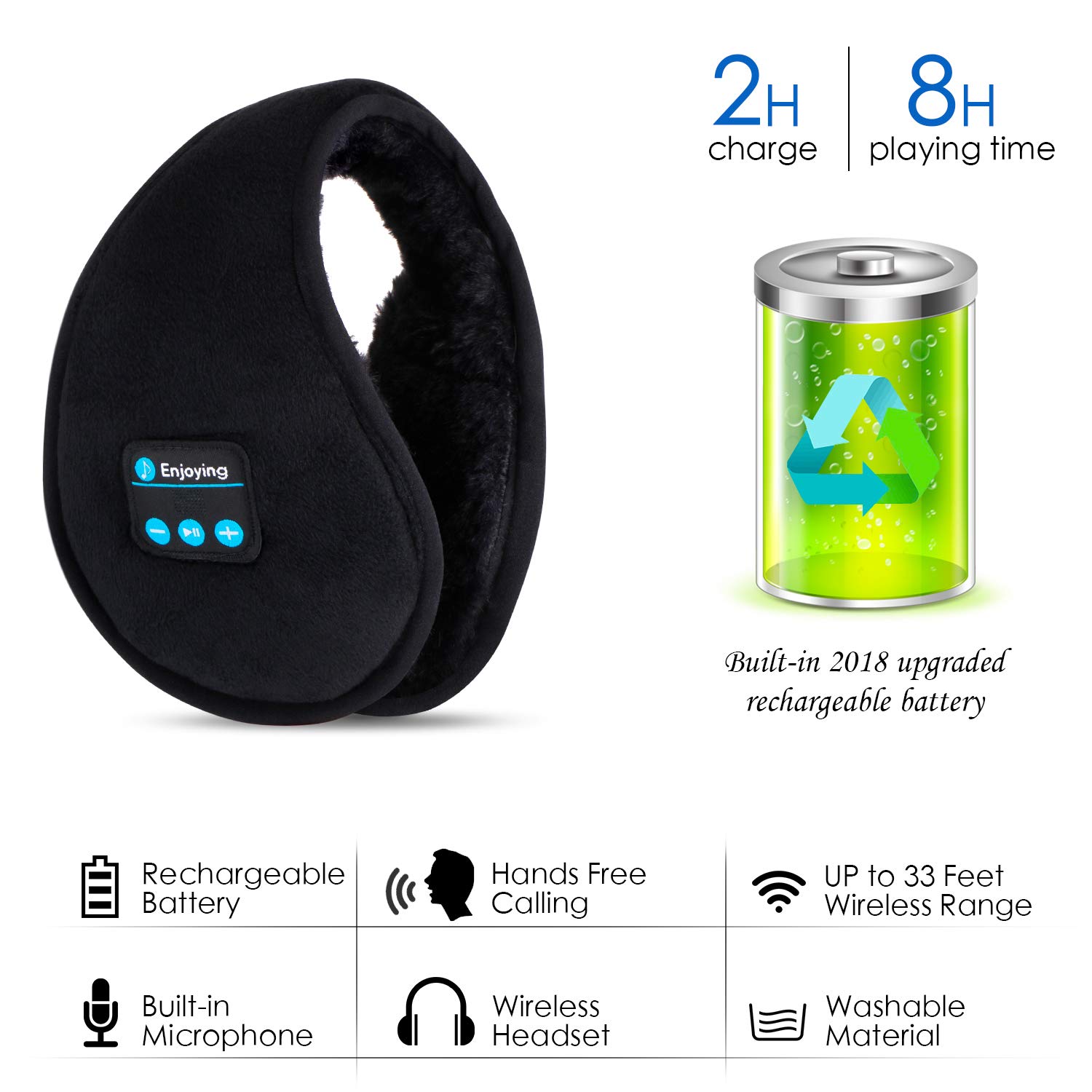 ZUMUSEN Wireless Earmuffs Headphones Bluetooth Ear Muffs Music Headset(Black)