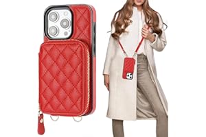 Bocasal Crossbody Wallet Case for iPhone 15 Pro, RFID Blocking PU Leather Zipper Handbag Purse Flip Cover, Kickstand Folio Case with Card Slots Holder Wrist Strap Lanyard 5G 6.1 Inch (Red)