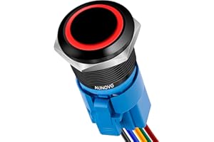 AUNOVG 22mm Latching Push Button Switch 12V- Easy Installation, Multiple Wiring Optionsas for Automotive Switches,Push Start Ignition kit, Push Button Switch，Push Button Start ki(Black Shell,Red LED)