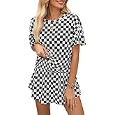 Opemiby Womens Summer 2 Piece Outfits Casual Short Sleeve T Shirt and High Waist Skort Skirt Matching Lounge Set