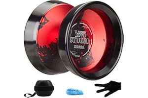 YOYOSTUDIO Yoyo Professional Unresponsive Yoyos with Dual Aluminum Alloy Rings, Pro Tricks Yo yos for Adults, Metal Yoyo with Strings, Gloves & Case Black and Red (Black Ring)