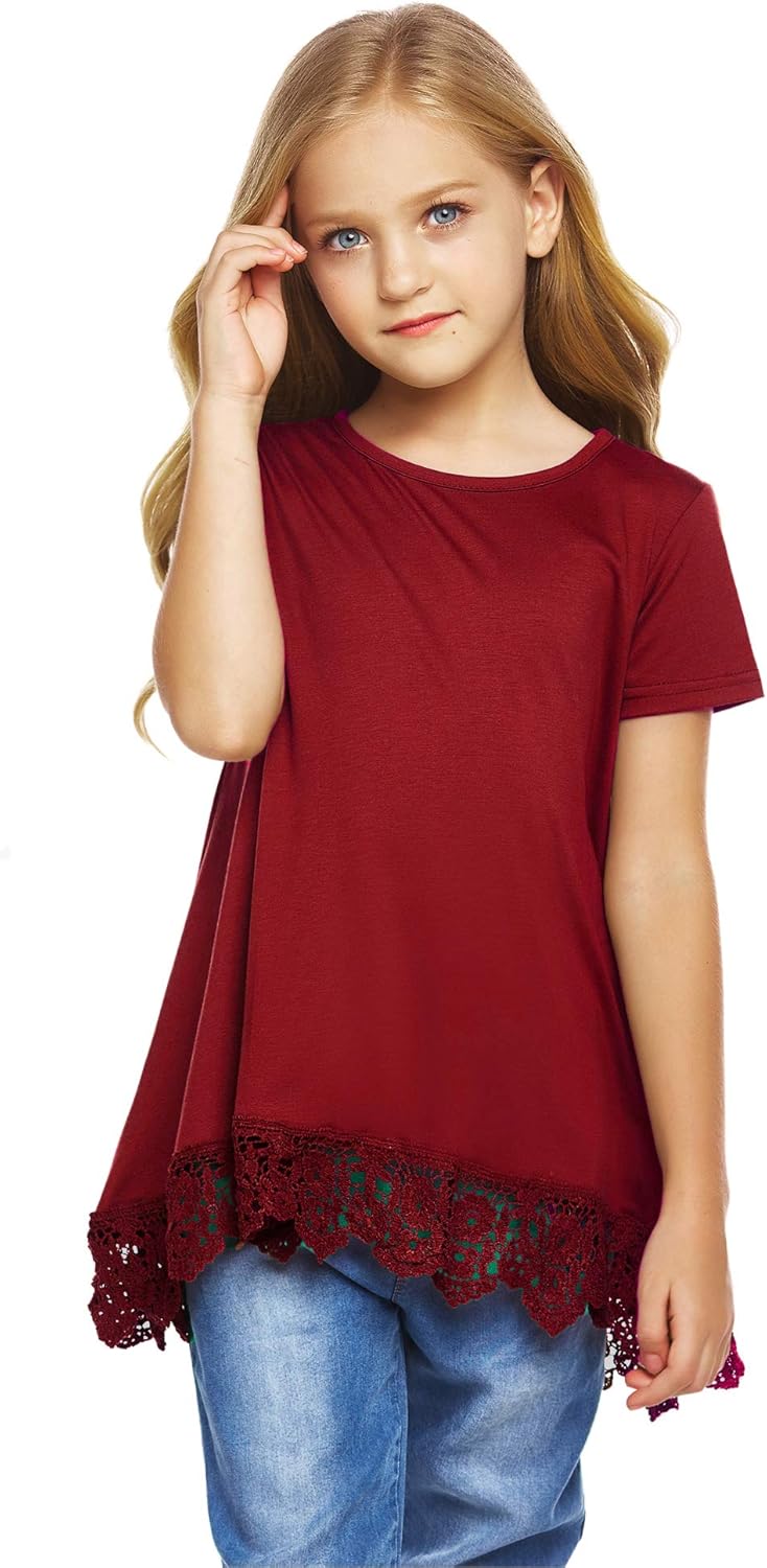 Arshiner Girls Casual Tunic Tops Short/Long Sleeve Loose Soft Blouse T-Shirt for 4-12 Years: Clothing