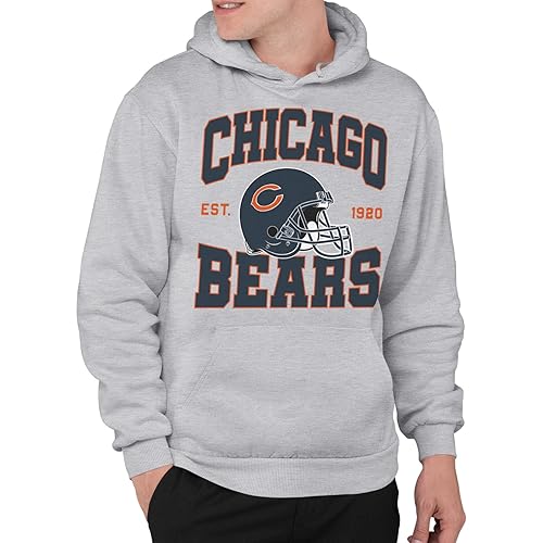 Junk Food Standard Team Helmet Pullover Hoodie. Relaxed Unisex Fit, Chicago Bears-Athletic Heather, 3X-Large
