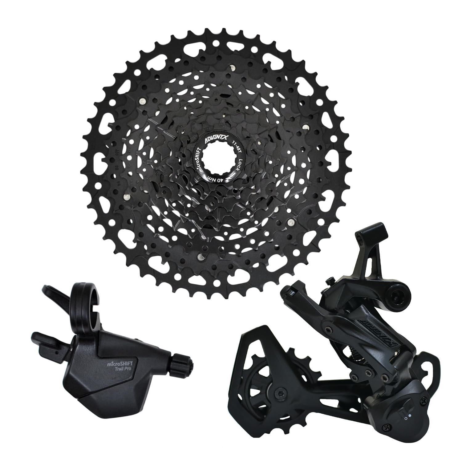 microSHIFT ADVENT X 1x10 Speed 11-48T MTB Groupset, Black Aluminium Alloy Derailleur
