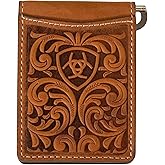 ARIAT Bifold Money Clip Scrolling Embossed Wallet, Medium Brown
